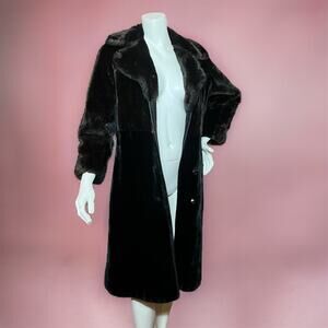 VINTAGE 60s 2 Tone Faux Fur Coat Size M Brown Black Borgazia Glam Trench